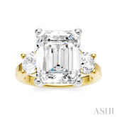 1 1/10 Ctw Tri-Mount Emerald Shape Center Round Cut Diamond Semi-Mount Engagement Ring in 14K Yellow and White Gold